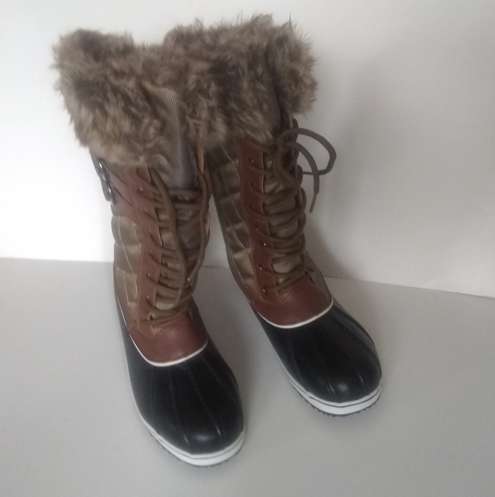 NEW 3M THINSULFATE Insulation Water Resistant Brown Black Fur Boots SZ 8 - Picture 3 of 11